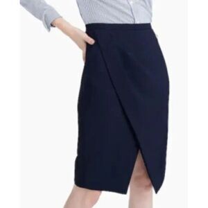 NWT J.Crew Women’s 365 Navy Blue Faux Wrap Pencil Skirt Petite 2